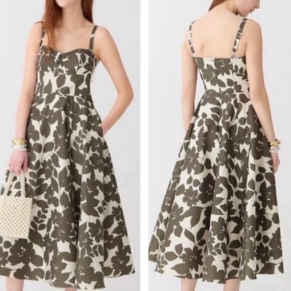 J. Crew Collection Sweetheart A-line Midi Dress in Leafy Floral Taffeta Size 22 - Picture 1 of 11